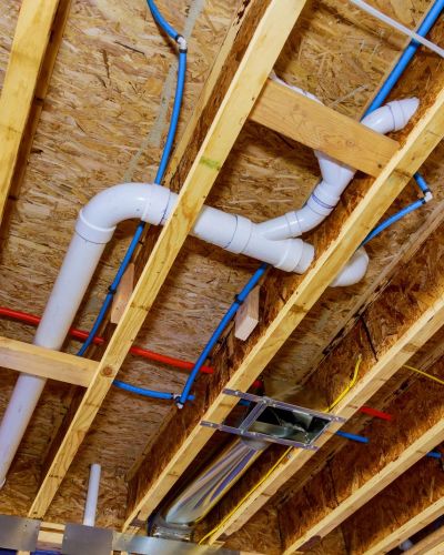 Plumber Pipes And Wooden Beams In Construction Ceiling Tampa Fl