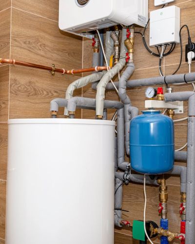 Water Heater Piping System With Pressure Gauge And Valves