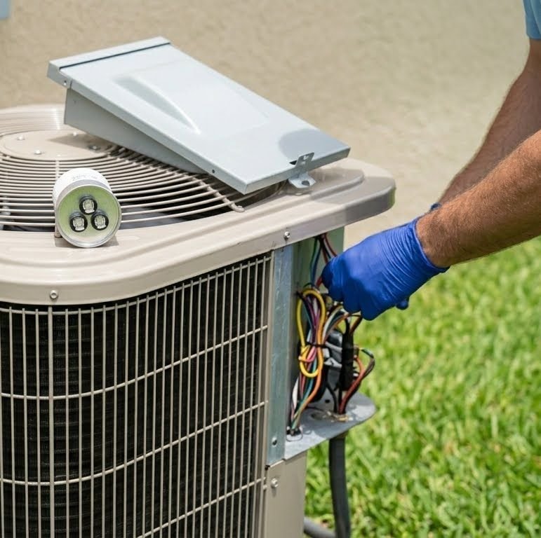 AC capacitor replacement with electrical service panel open