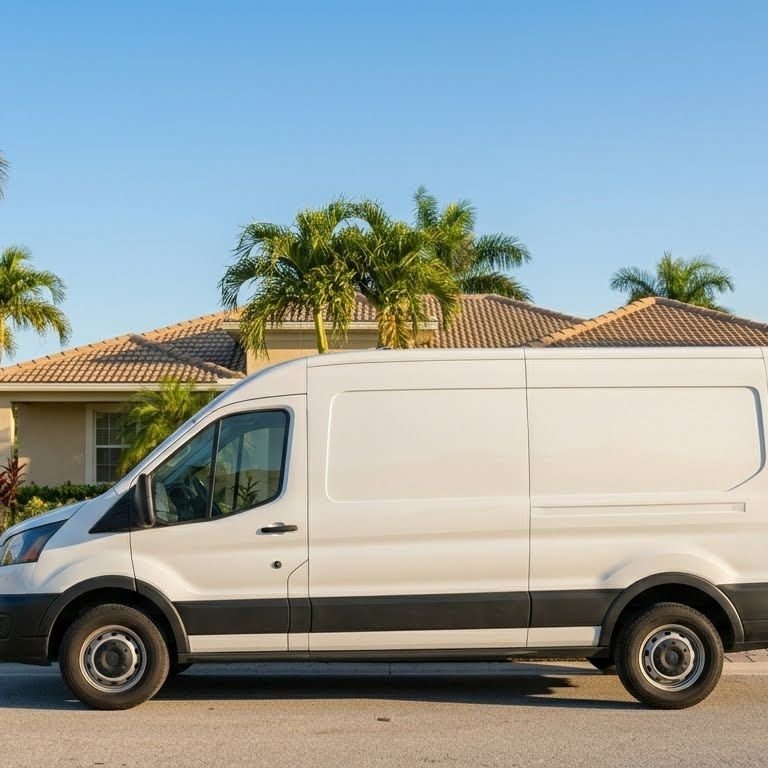 White service van at Florida residential home