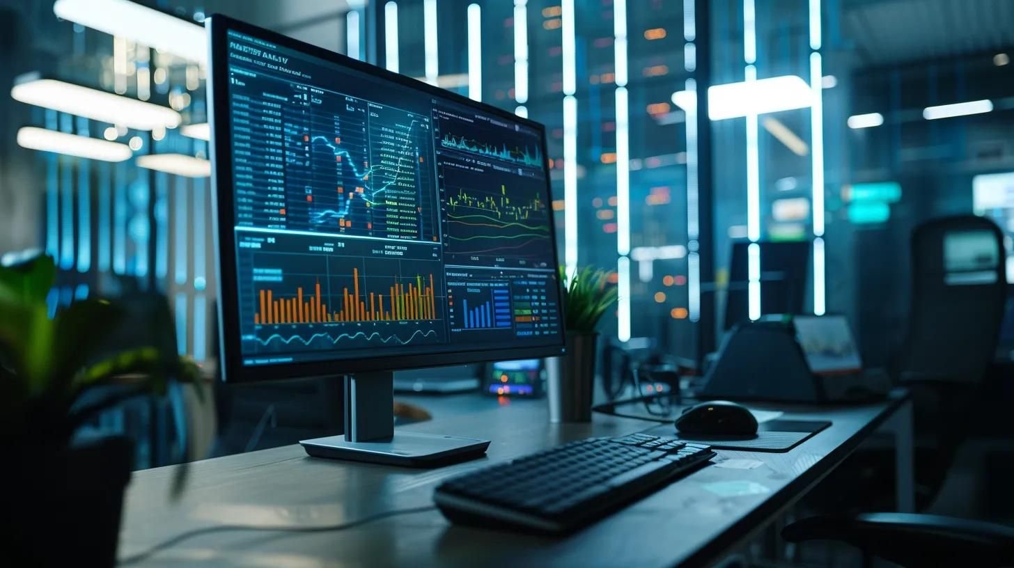 a close-up of a modern office setting showcasing a sleek computer screen displaying a detailed cost analysis chart for drain replacement services, illuminated by sharp fluorescent lighting, capturing the essence of the plumbing industry in tampa.