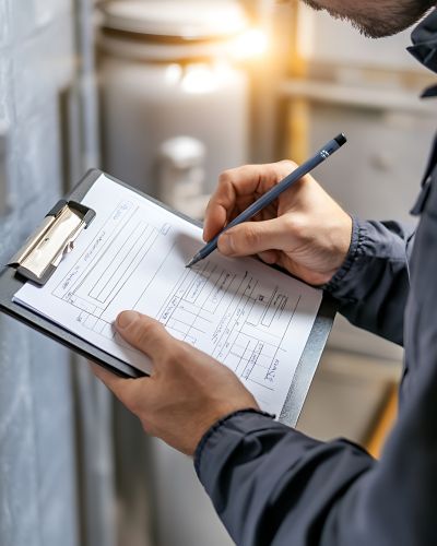 Roofer Writing Notes On Clipboard At Work In Office Settings Tampa Fl