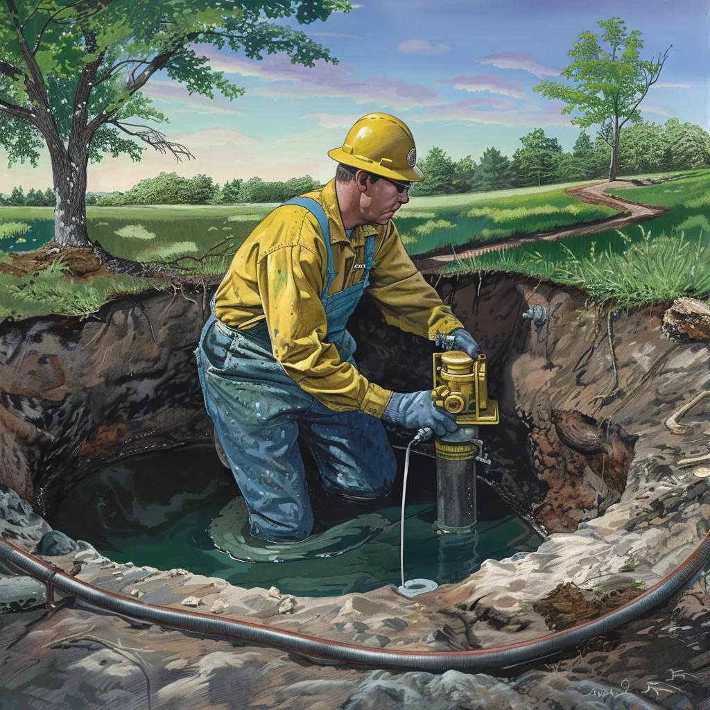 Technician performing trenchless plumbing repair with resin-soaked liner