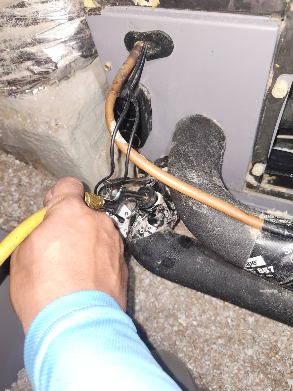 Detail of blower cables during HVAC maintenance in Tampa, FL 33615