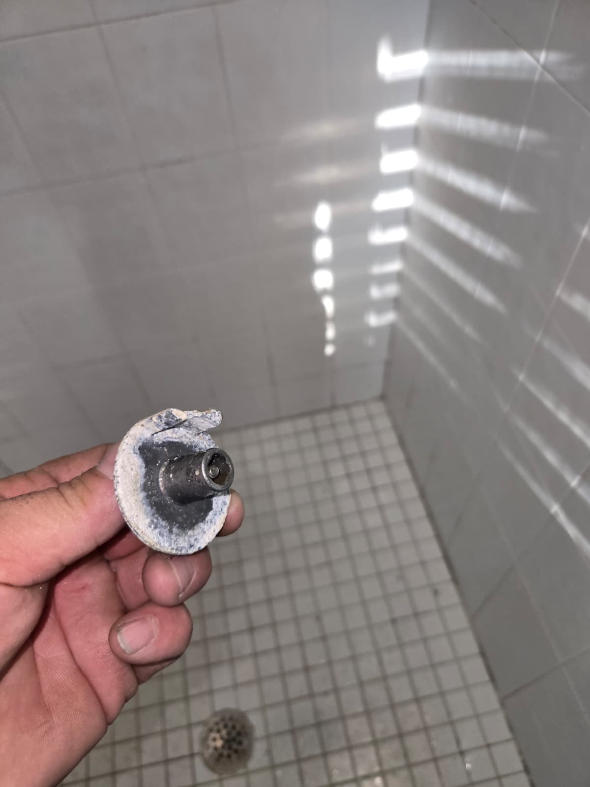 Close-up of new shower cartridge install in Tampa, FL 33647 home