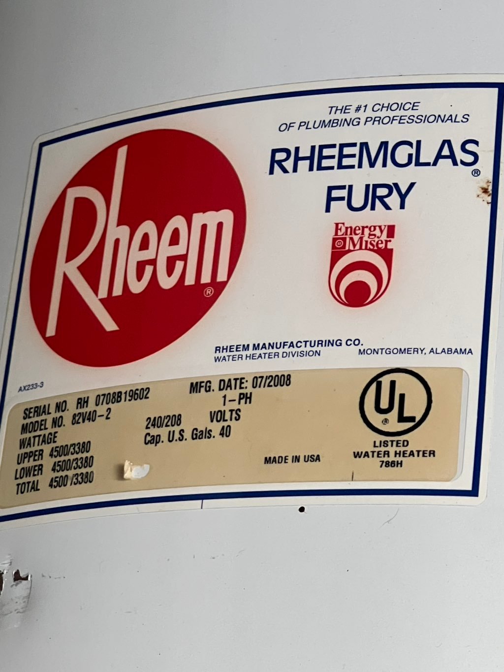 Rheem 40 gallon electric water heater installation in St. Petersburg, FL 33703