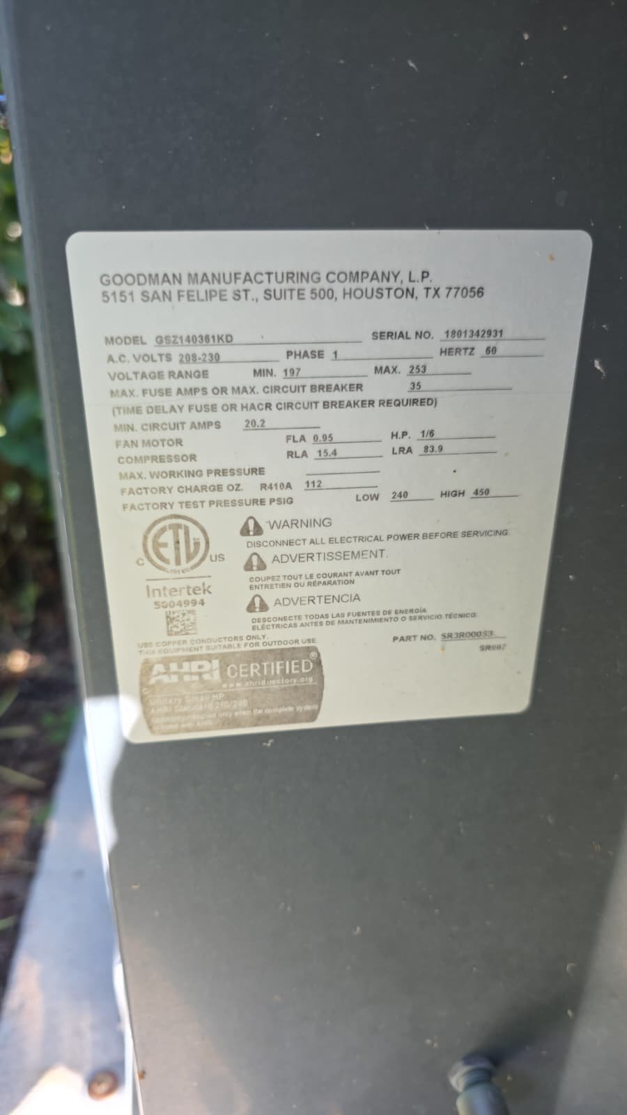 Premium AC maintenance plan service on 7-year-old system in Riverview, FL 33579