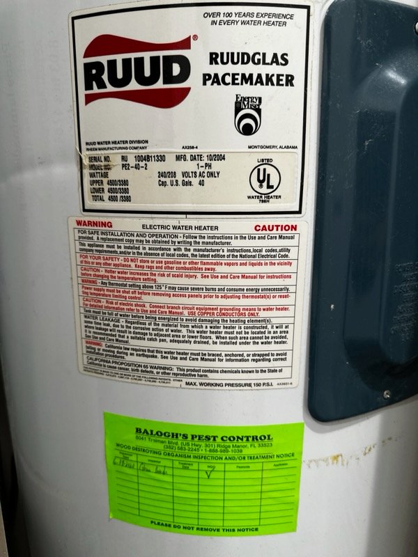 New Rheem electric water heater install with expansion tank in Indian Shores, FL 33785