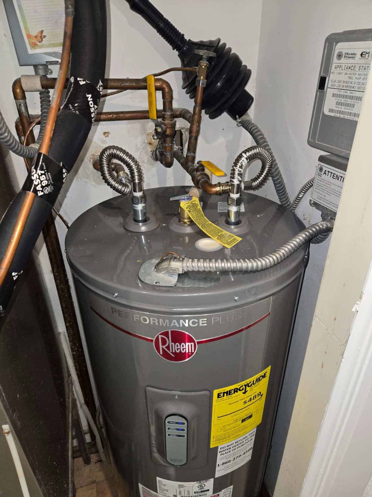 Indoor Rheem 40 gallon electric water heater replacement in Indian Shores, FL 33785