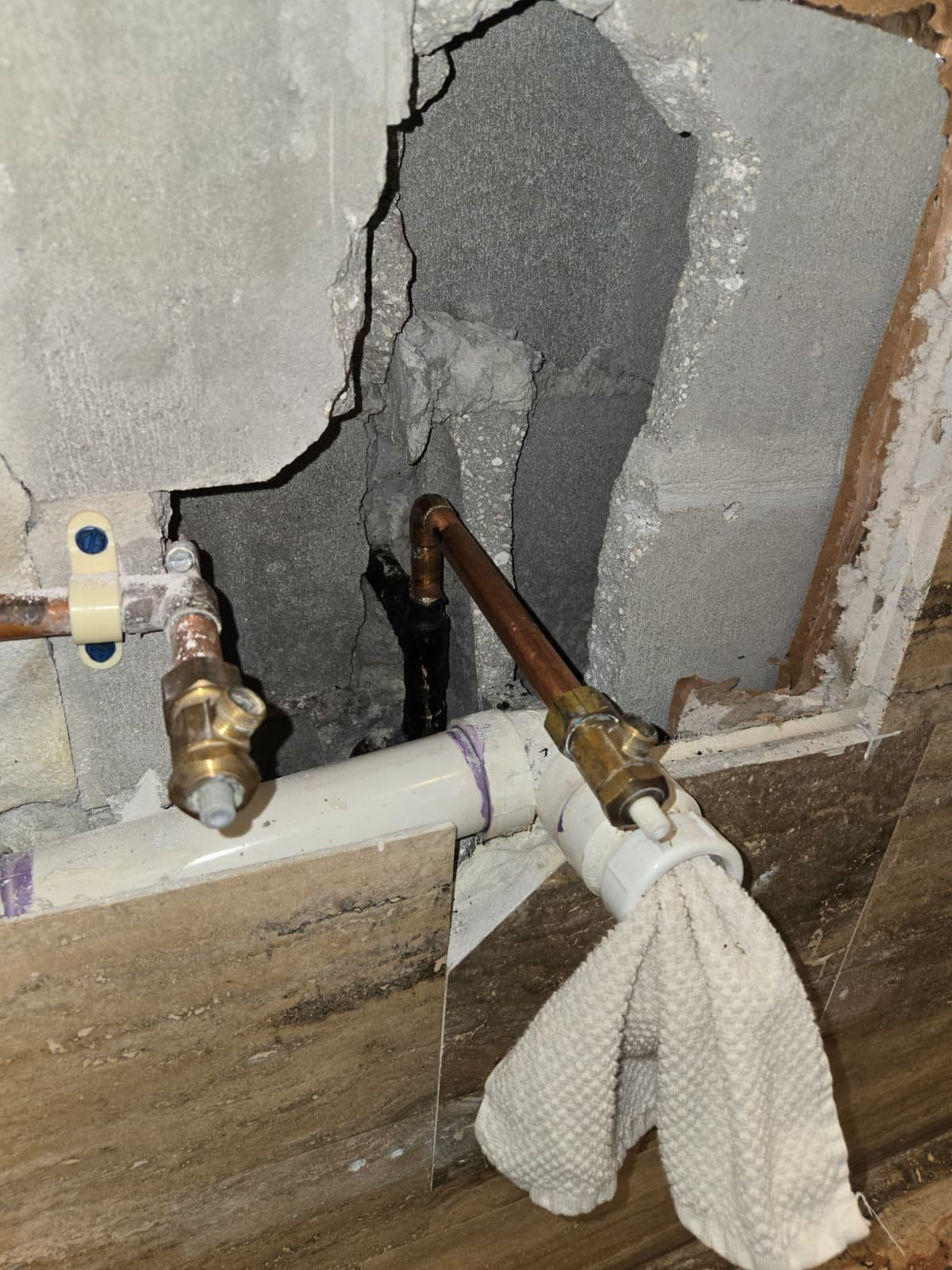 Detail of copper pipe rupture repair service in Tampa, FL 33635