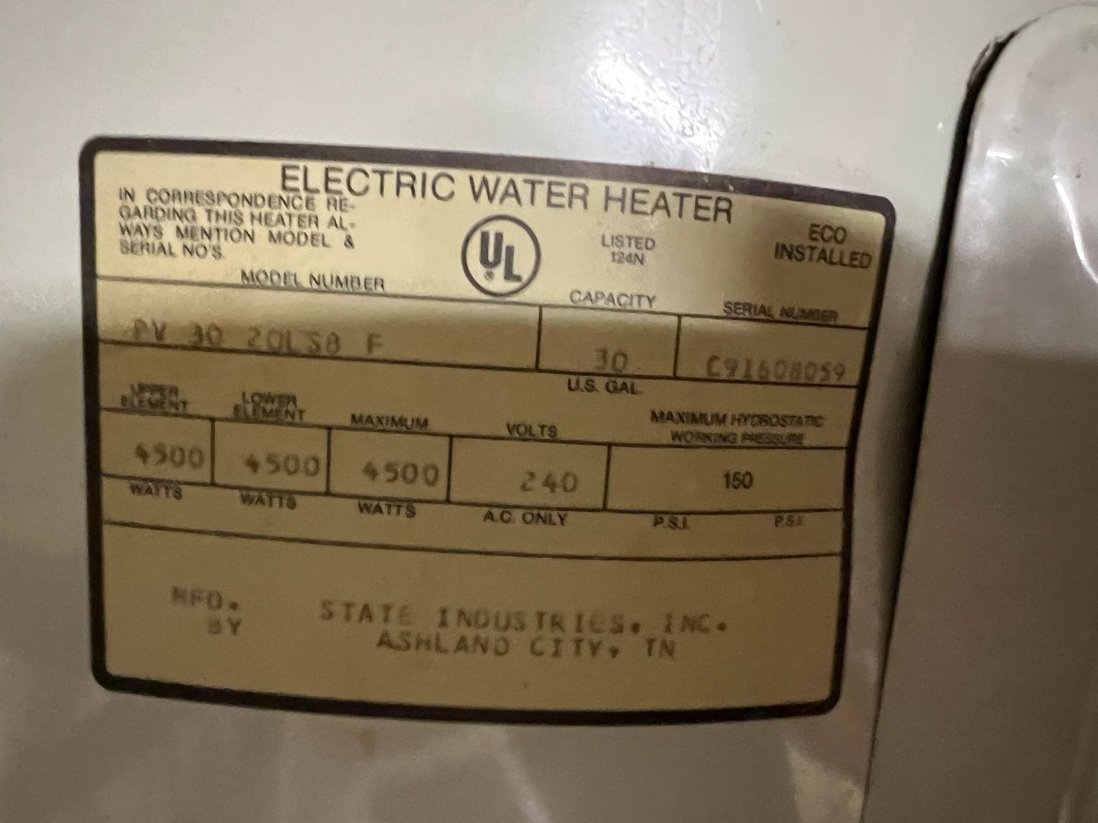 Short 30x20 State water heater with drain pan and insulation in Port Richey, FL 34668