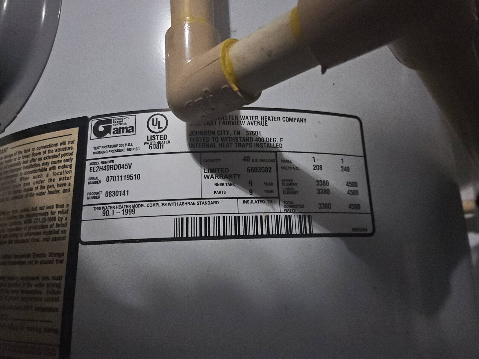 Plumbing connections for customer-supplied water heater in Brandon, FL 33511