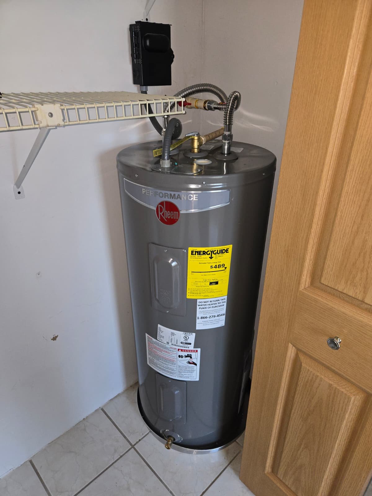Land O' Lakes, FL estimate for 40-gallon Rheem water heater install with insulation and drain pan