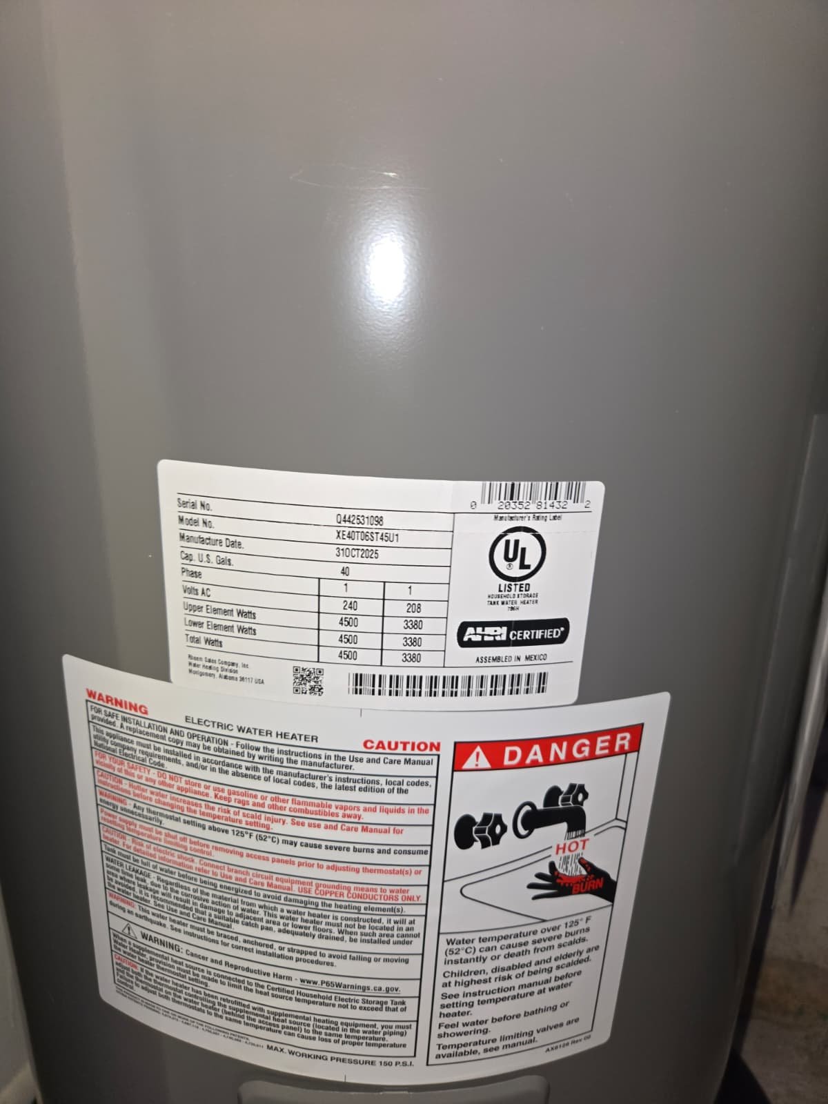 Tampa, FL 33604 quote notes on water heater drain pan and client responsibilities