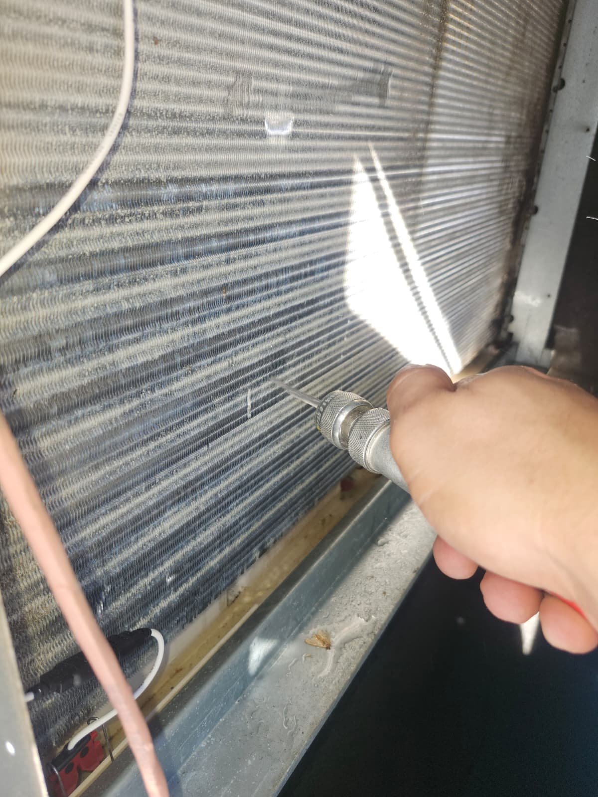 Air filter replacement during AC maintenance in Tampa, FL 33626