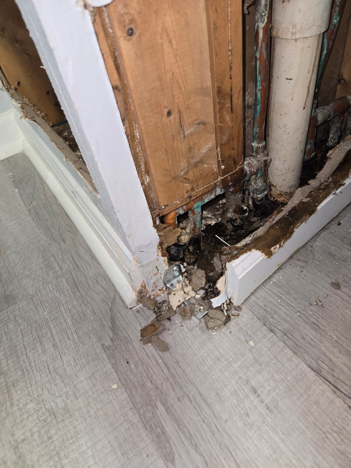 New Type L copper pipe section installed after leak repair in Tampa, FL 33612