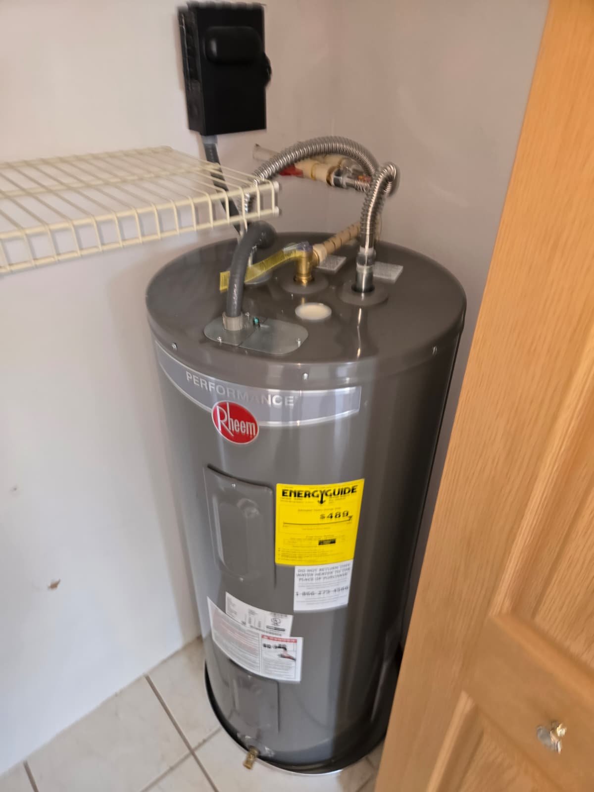 Planned installation materials for Rheem water heater in Land O' Lakes, FL 34638