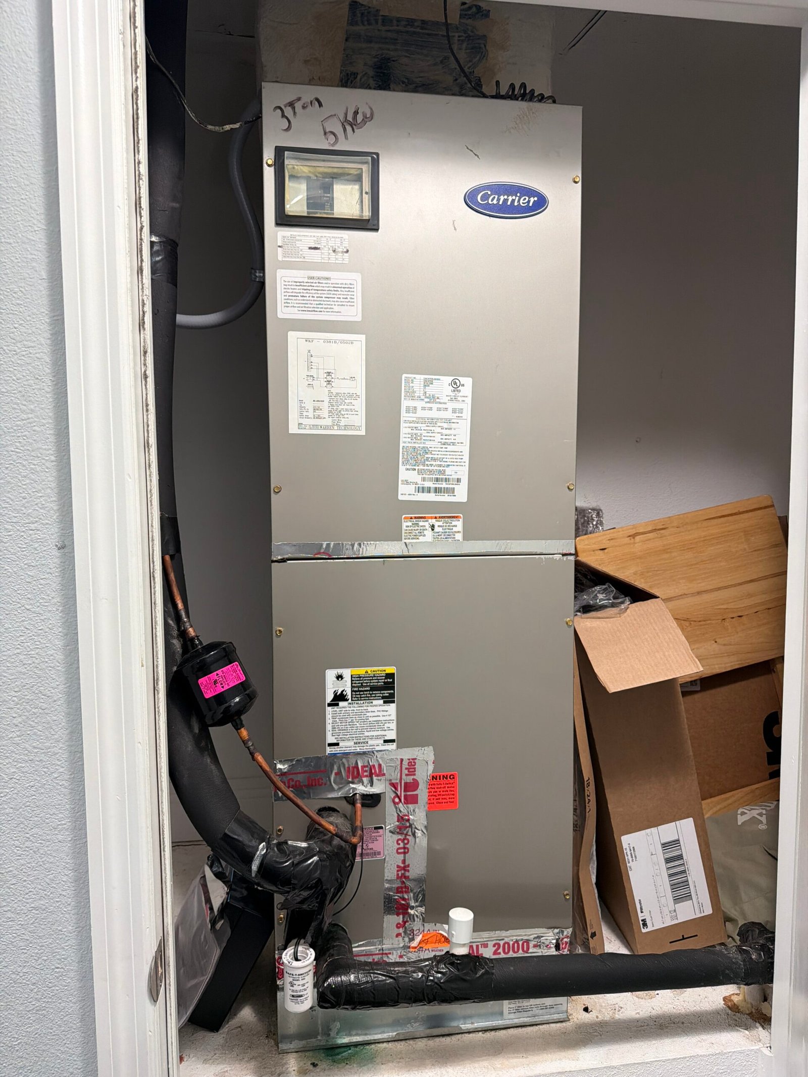 HVAC heating repair on upstairs system in Lutz, FL 33558 showing corrected heat wiring