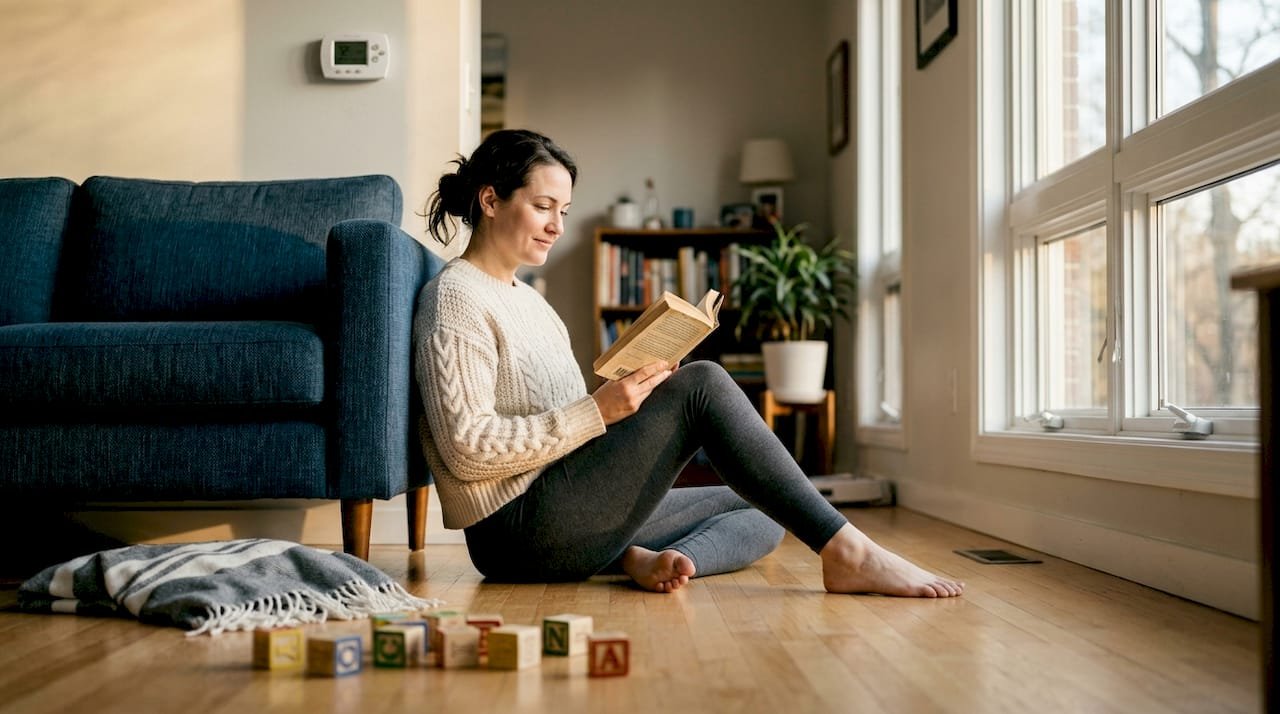 Person relaxing barefoot with radiant floor heating