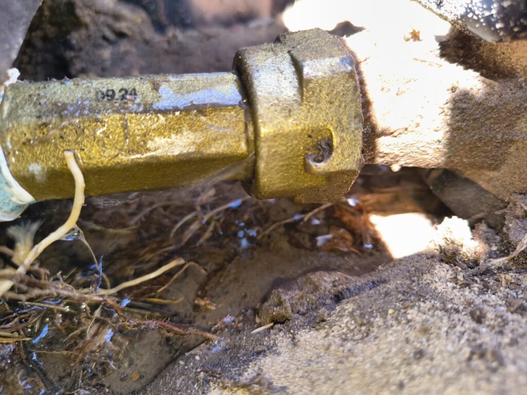 A leaking brass fitting on a buried water line in Brandon, FL 33511.