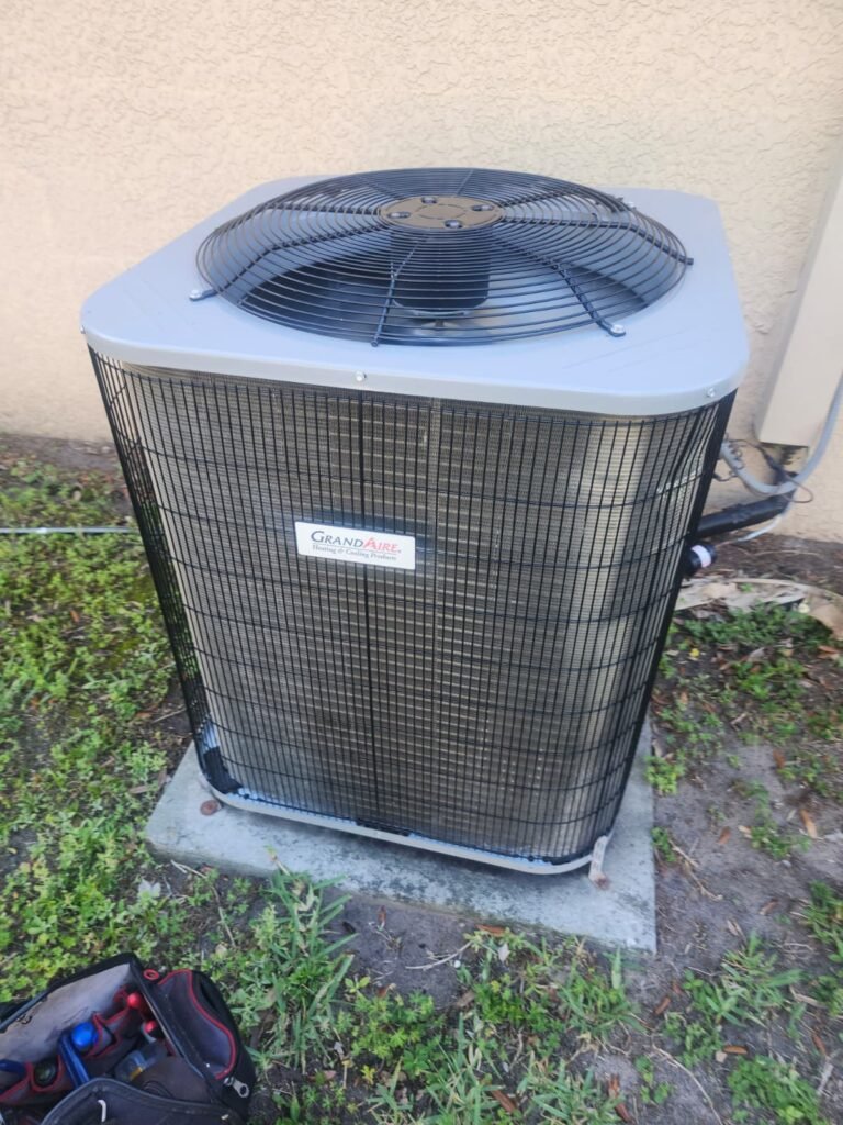 A GrandAire condenser after a tune-up in Land O’ Lakes, FL 34638.