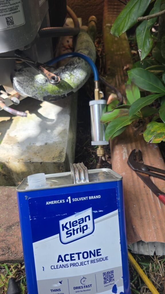 Acetone can and copper lines during cleaning at Home Therapist, Tampa, FL 33624.