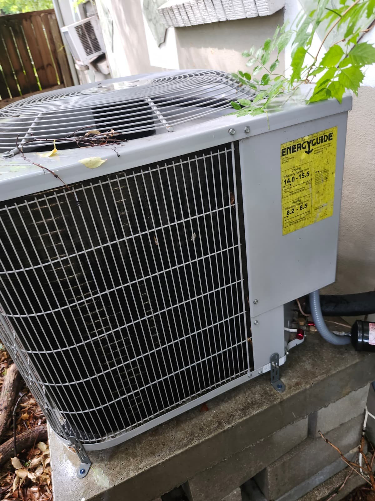 AC Unit with EnergyGuide Label - Tampa, FL 33604 Outdoor AC unit with EnergyGuide label at 1300 Alicia Avenue, Tampa, FL 33604.
