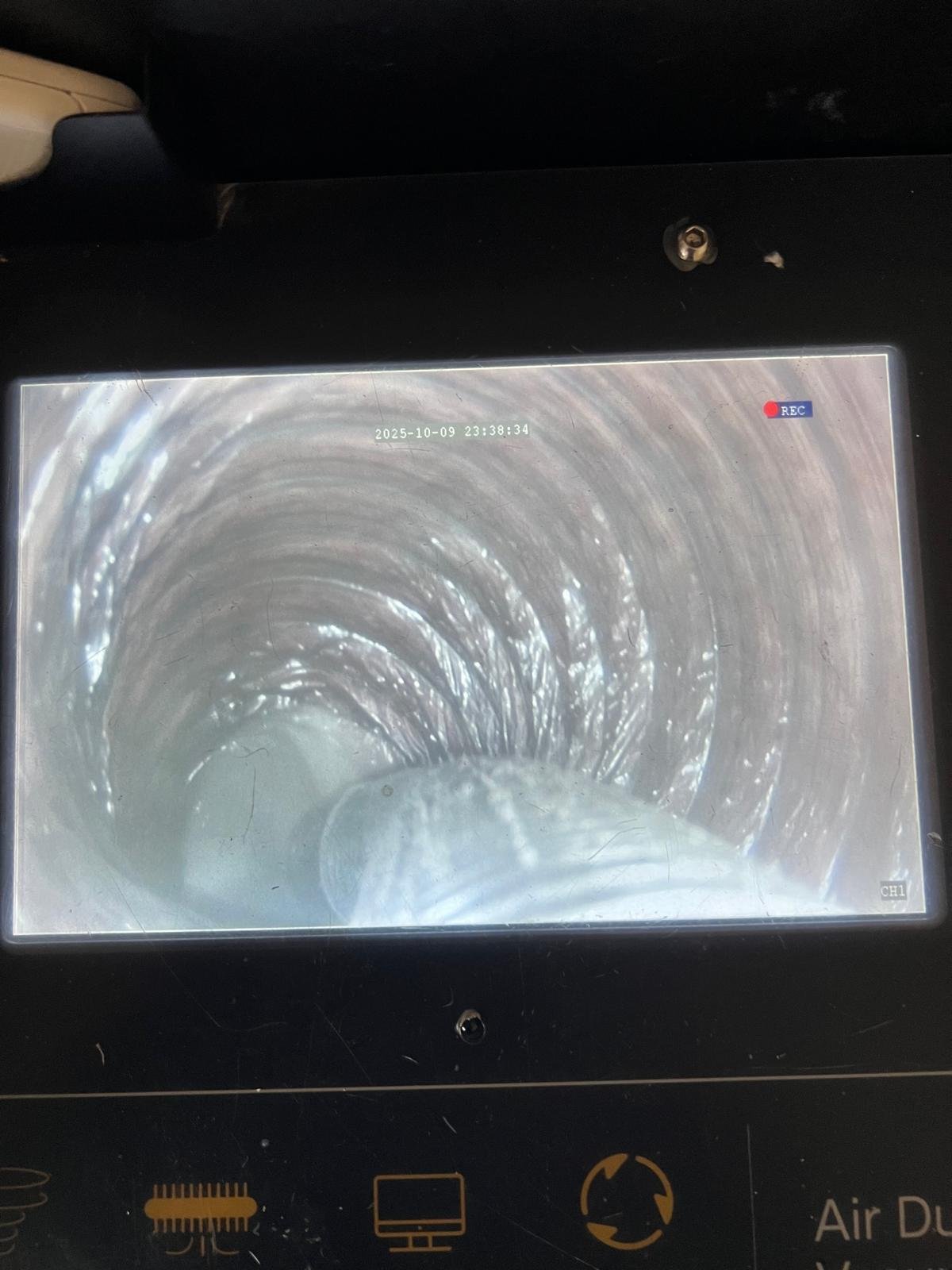 Close-up of air duct interior on camera screen in Lutz, FL 33558.