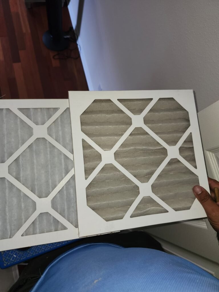 A clean filter next to the dirty one it replaced in Lutz, FL 33558.