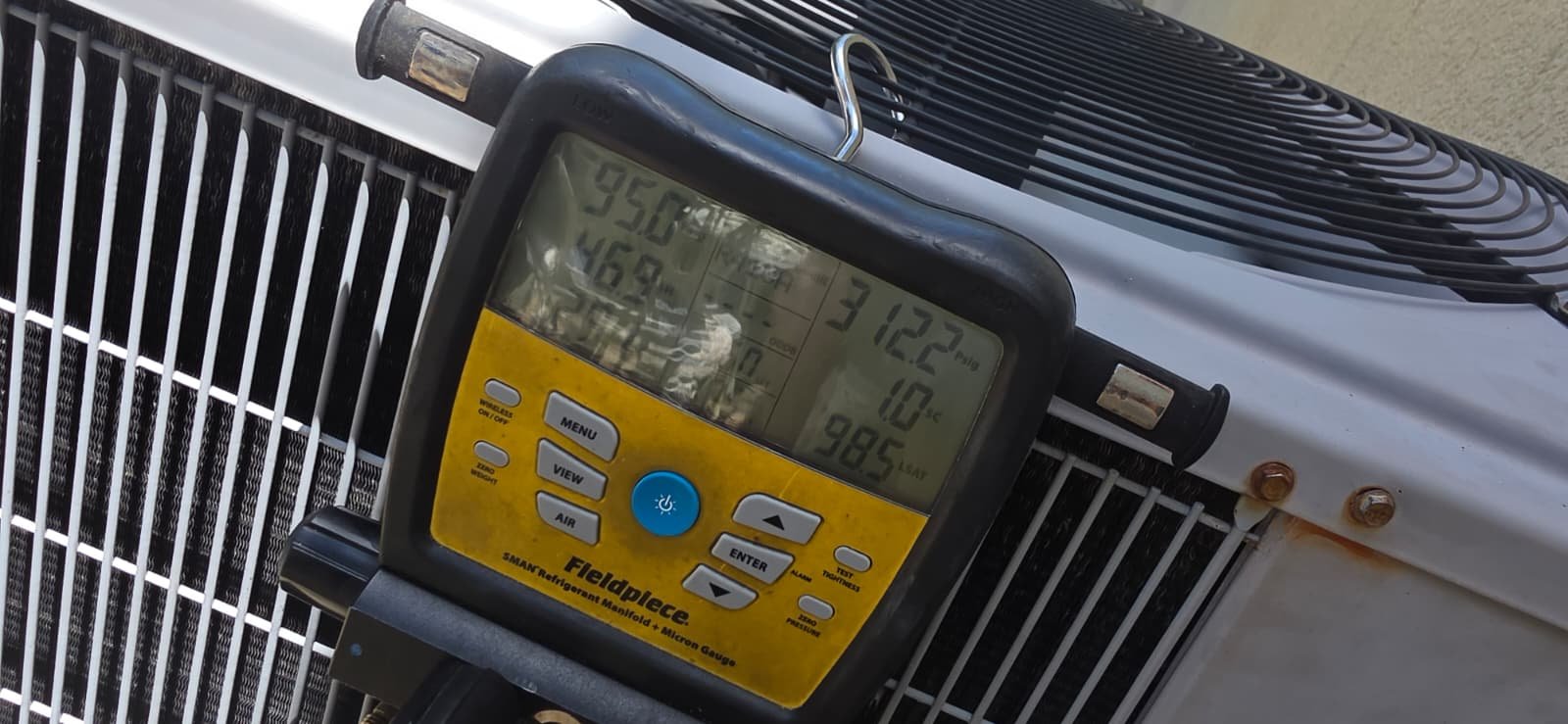 Digital Gauge Readings - Brooksville, FL 34614 Close-up of digital gauge readings for AC service in Brooksville, FL 34614.