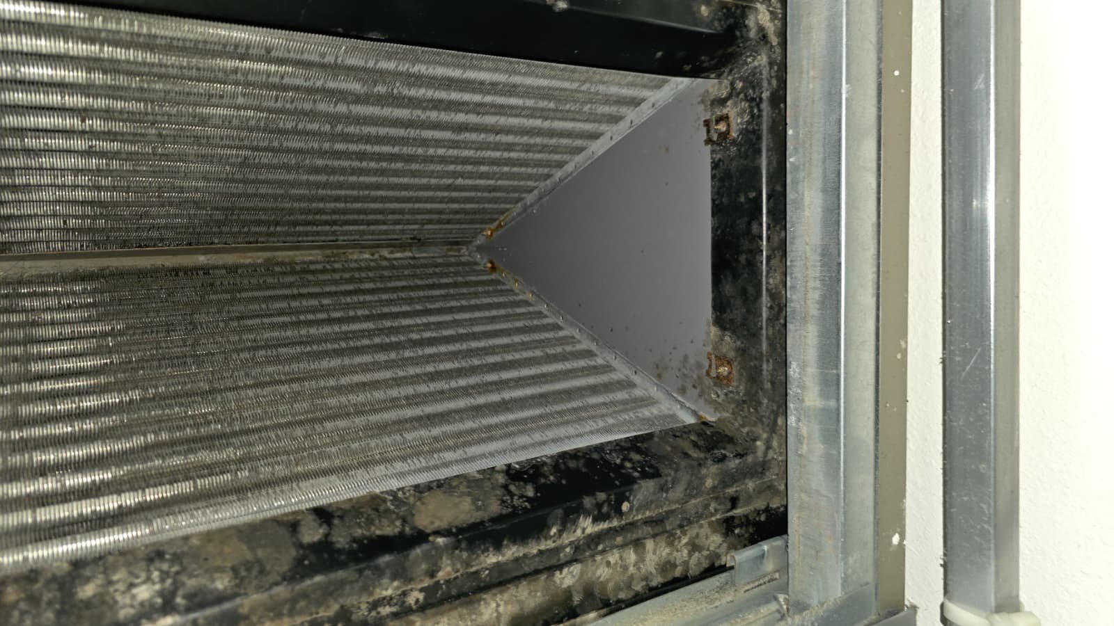 Close-up of dirty HVAC coil, Wesley Chapel, FL 33543.
