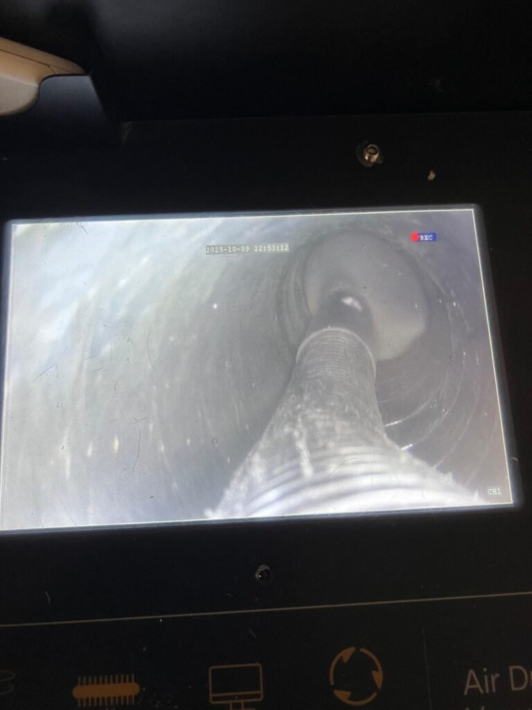 A duct cleaning camera showing the inside of a duct in Lutz, FL 33558.