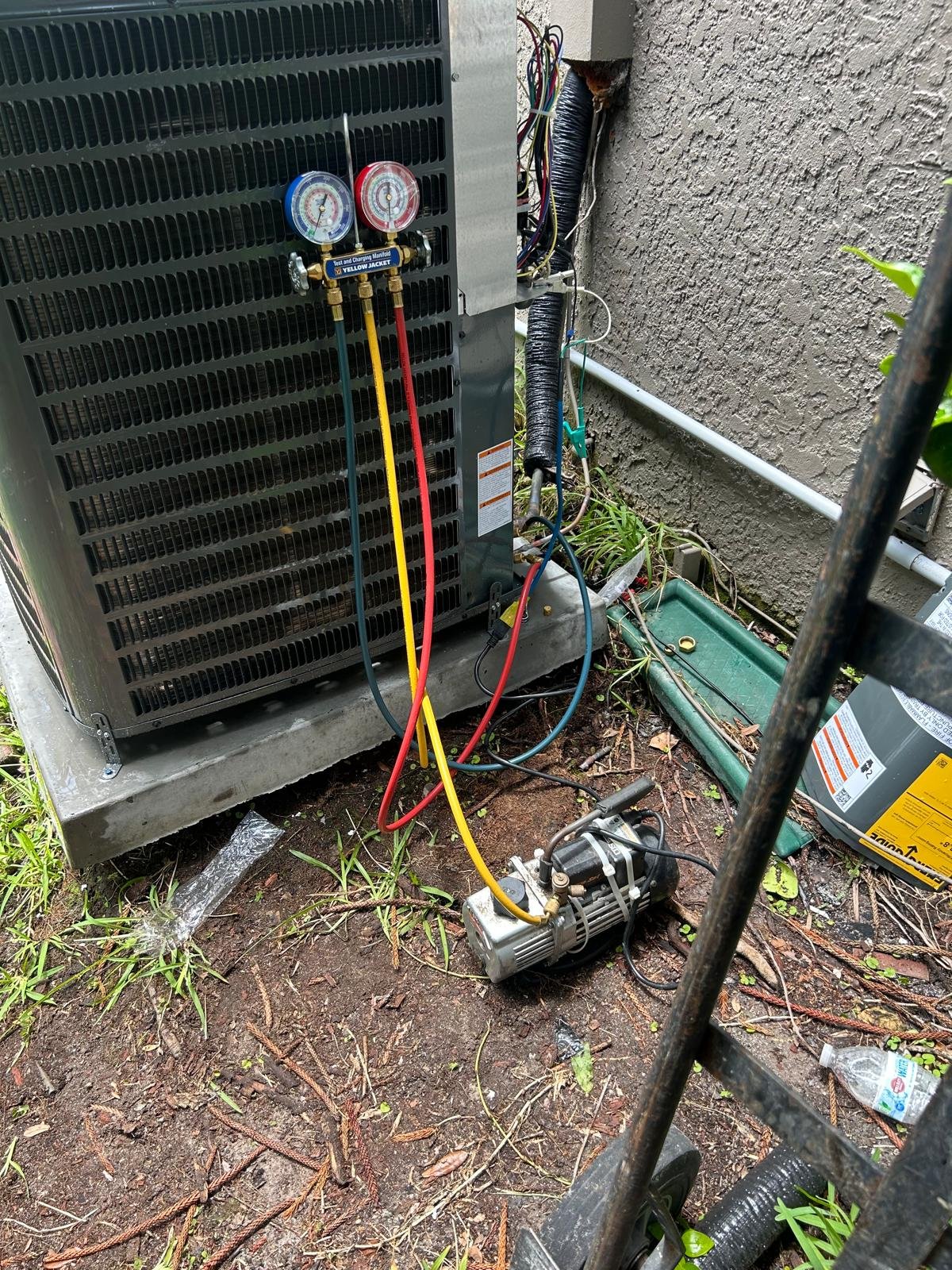 HVAC unit with gauges and vacuum pump, 5 ton SC, Oldsmar, FL 34677.
