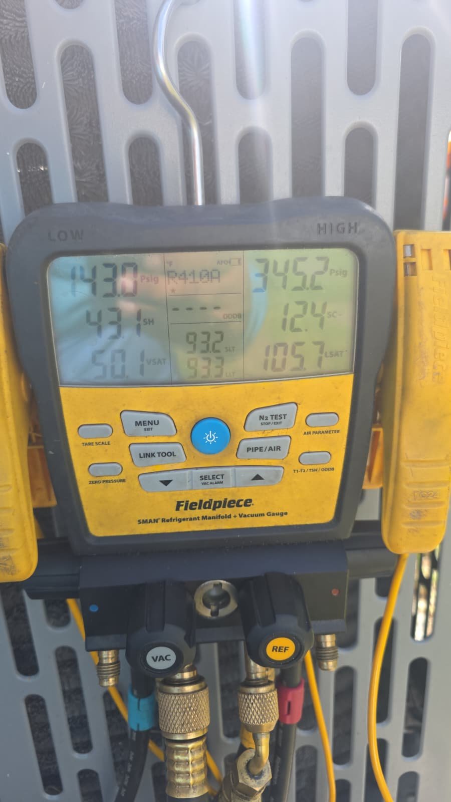 HVAC Equipment in St. Petersburg, FL 33711 Fieldpiece digital manifold gauge on HVAC unit in St. Petersburg, FL 33711.