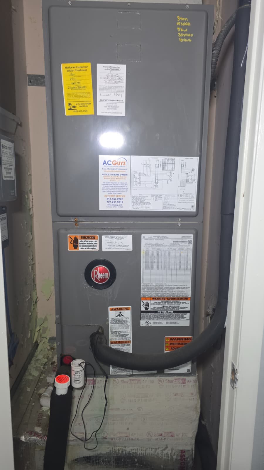 Installed HVAC unit inside utility closet in St. Petersburg, FL 33710.