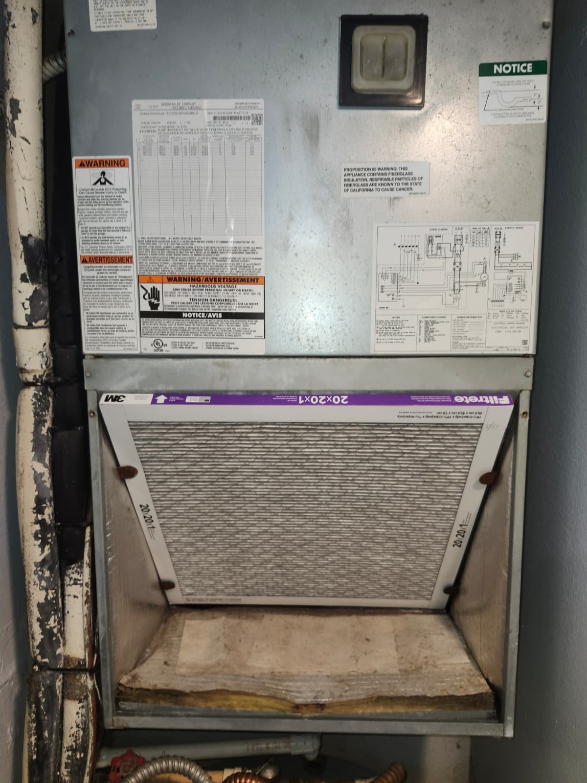 HVAC unit with air filter and schematic diagram in Brandon, FL 33511. Comprehensive setup.
