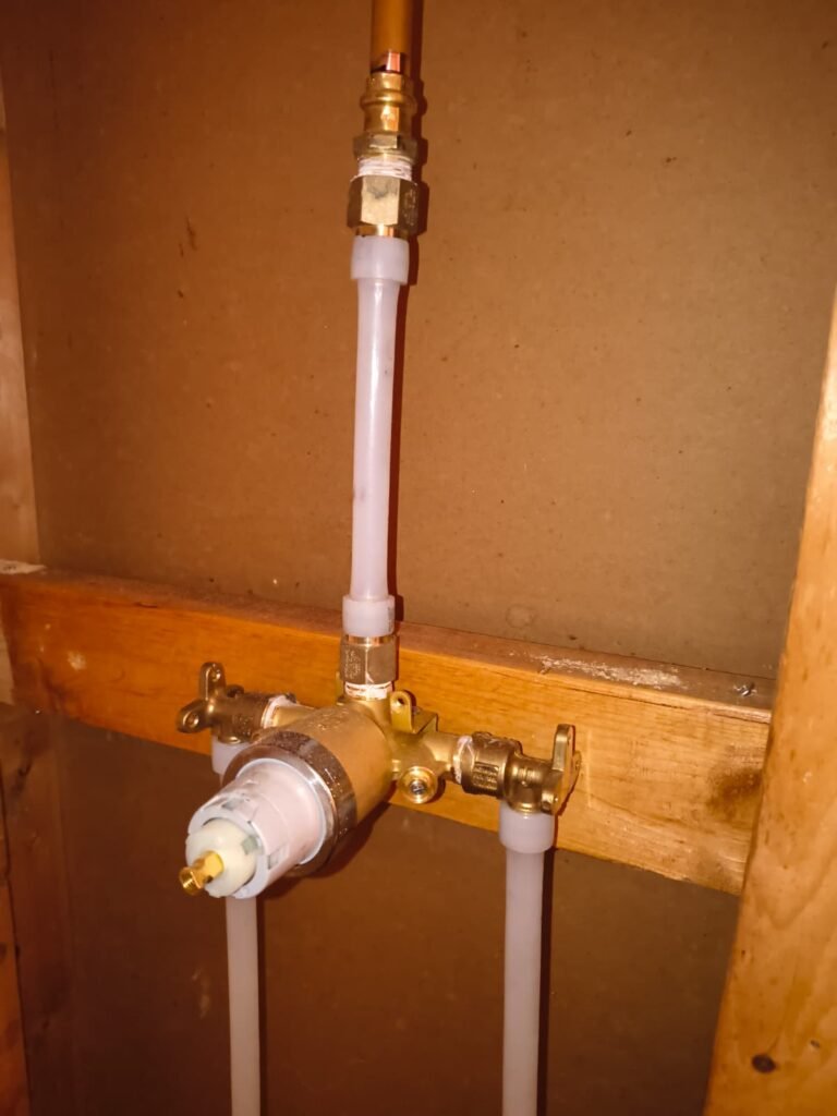 A new shower valve piped in PEX before the wall is closed in Tampa, FL 33625.