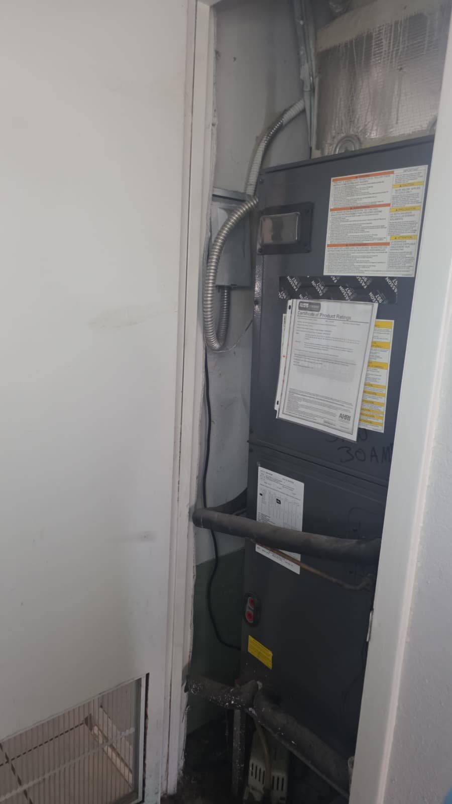 Indoor HVAC unit installed in closet space in Tampa, FL 33611.