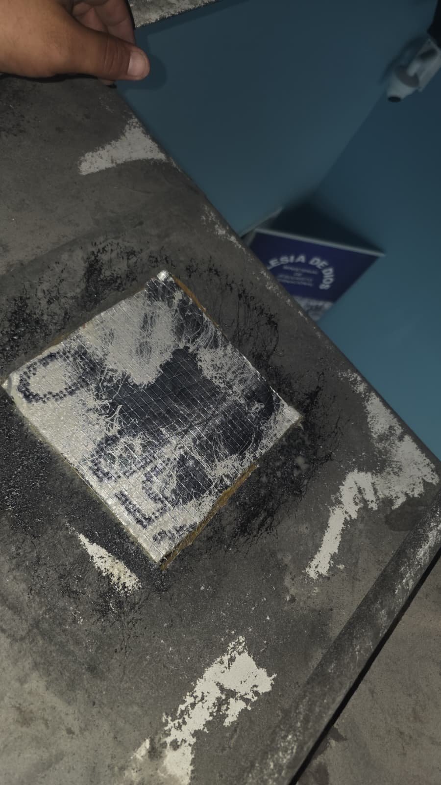 Initial repair stage of ductwork patch in Clearwater, FL 33761.
