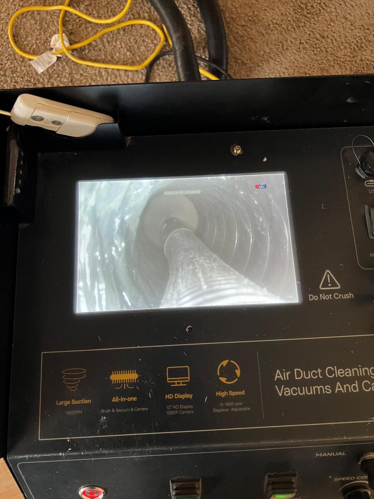 Live camera feed of duct interior from cleaning machine in Lutz, FL 33558.