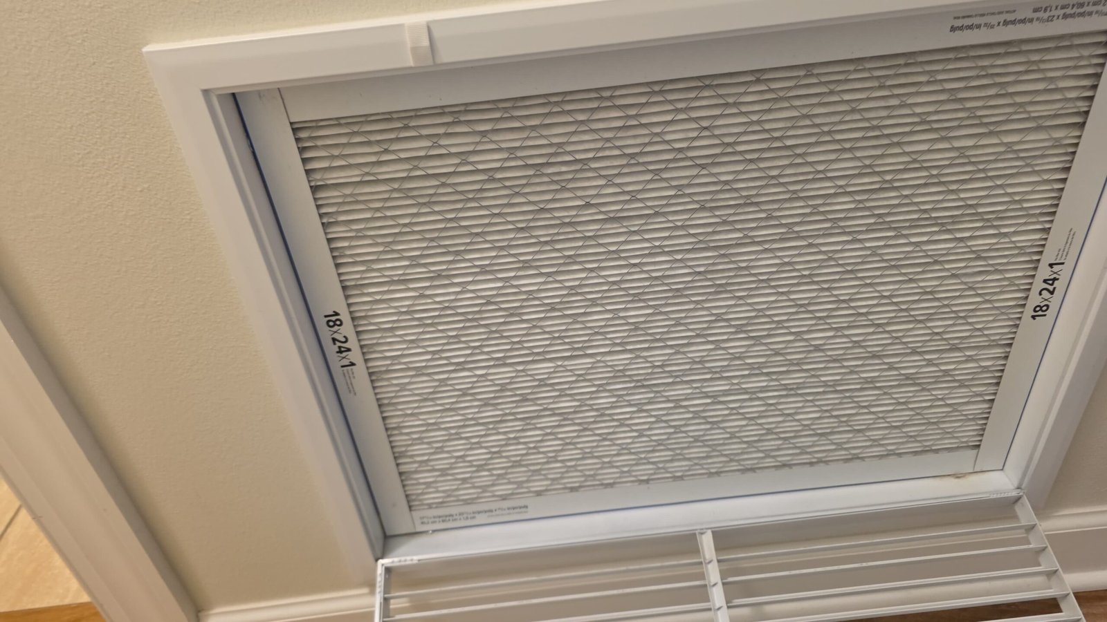 Close-up of newly installed air filter in vent in Palm Harbor, FL 34684 during Premium Therapy Plan 2.0.
