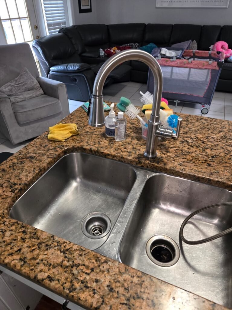 A new pull-down kitchen faucet we installed in Riverview, FL 33569.