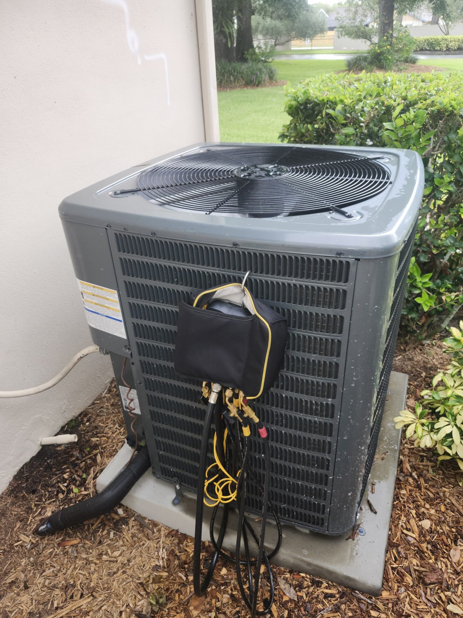 Outdoor AC Unit Installation - Palm Harbor, FL 34684 New outdoor AC unit with gauges, Visit #4, Palm Harbor, FL 34684.