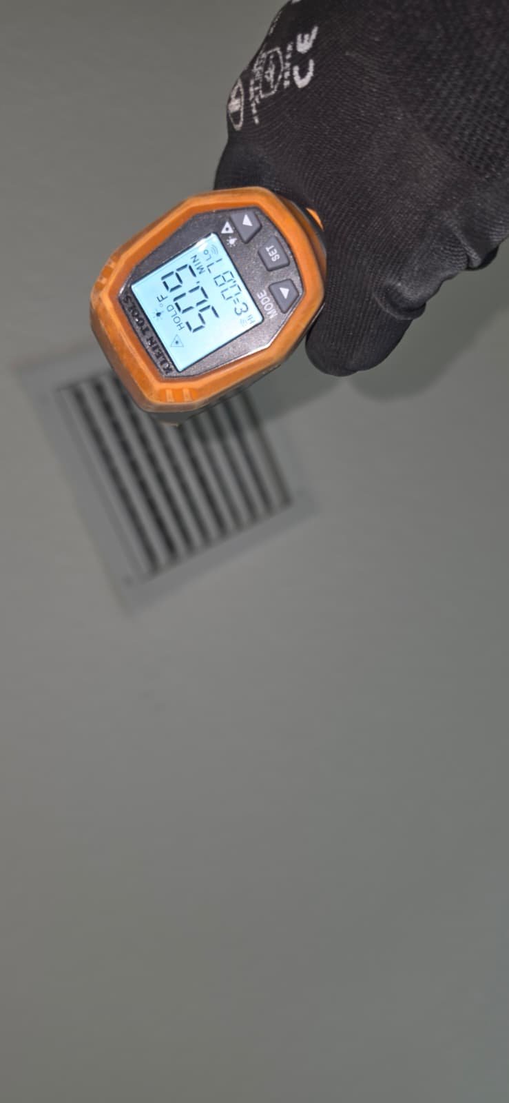 Vent Temperature Check - Riverview, FL 33578 Temperature reading at vent with handheld device in Riverview, FL 33578. System repair Lv. 1 - 3 lbs or less.