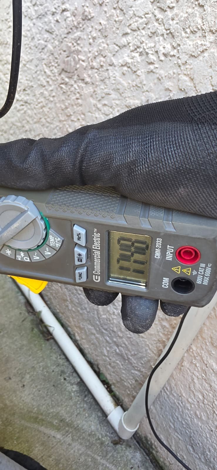 Voltage Reading Multimeter - Brooksville, FL 34614 Multimeter showing voltage reading for AC service in Brooksville, FL 34614.