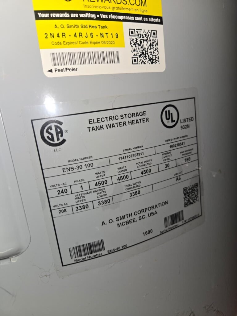 AO Smith Water Heater Label in Tampa, FL 33616 Label on AO Smith water heater in Tampa, FL 33616