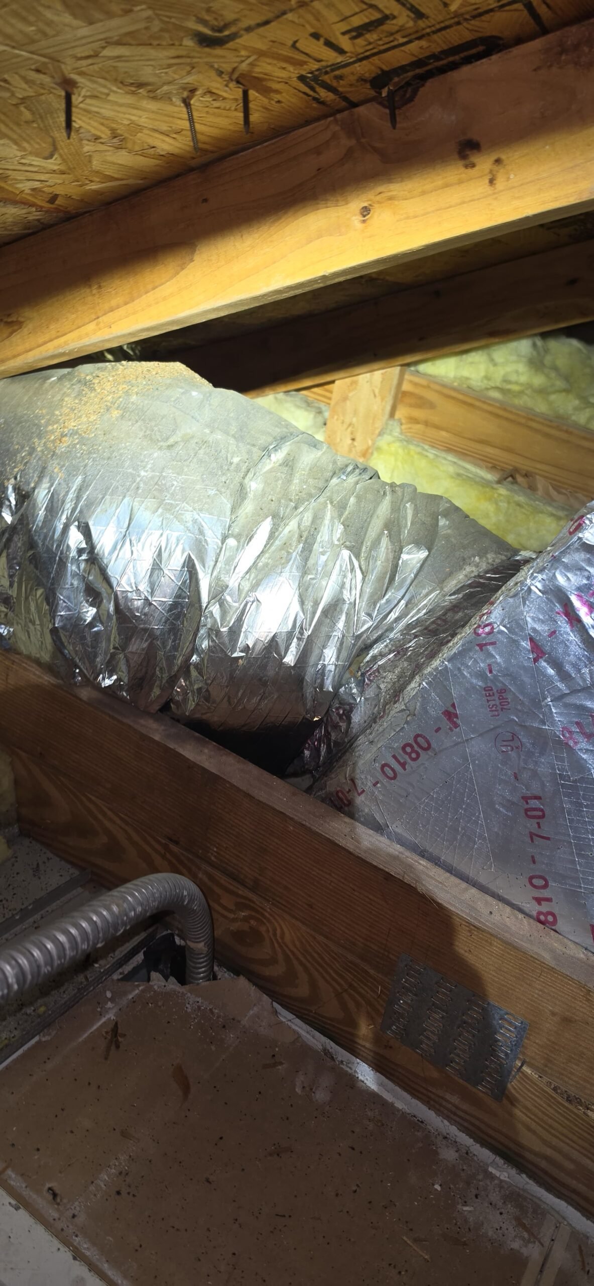 Ductwork installation in attic space in Wesley Chapel, FL 33545. Professional HVAC service.