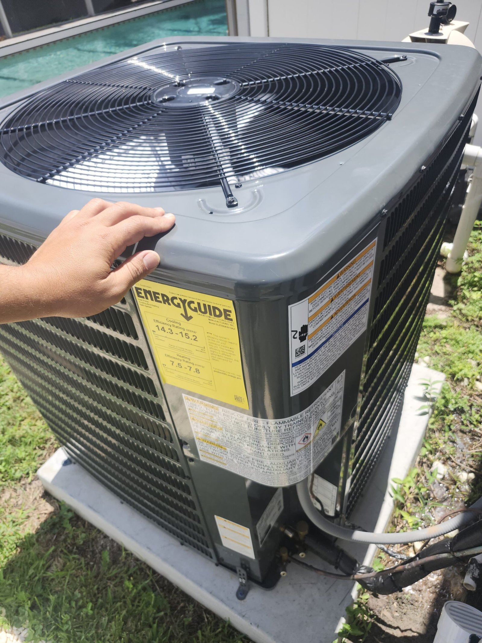 Energy Guide Label on AC - Brandon, FL 33511 Energy Guide label on outdoor AC unit in Brandon, FL 33511. Cost of Labor Only service.