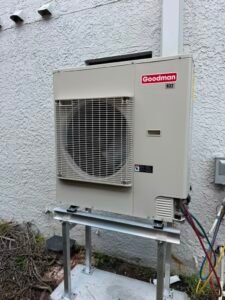 Front View of HVAC Installation, Tampa, FL 33635 Front view of Goodman HVAC unit installation, Tampa, FL 33635
