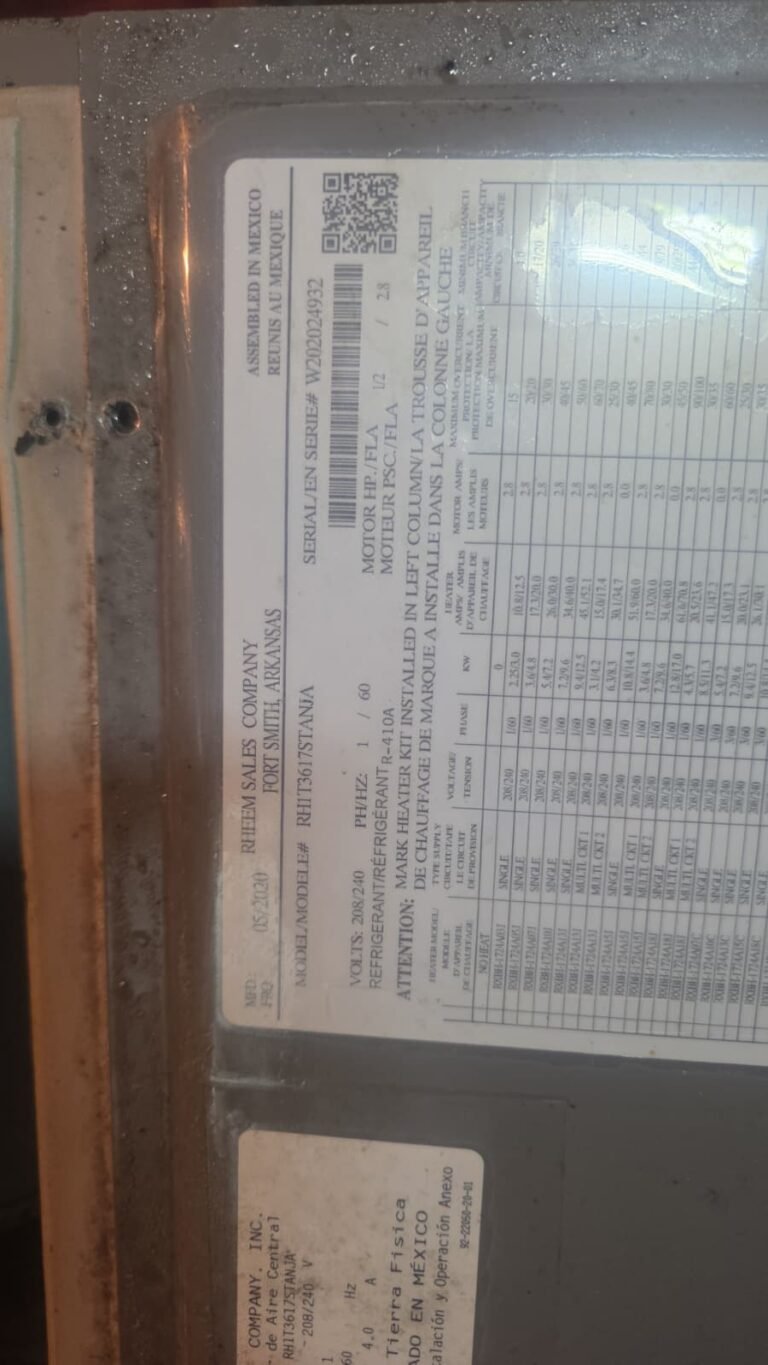 Label on HVAC component during service in Hudson, FL 34669